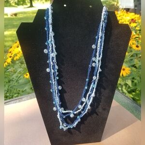 Navy & Ice Blue Crochet Beaded Necklace